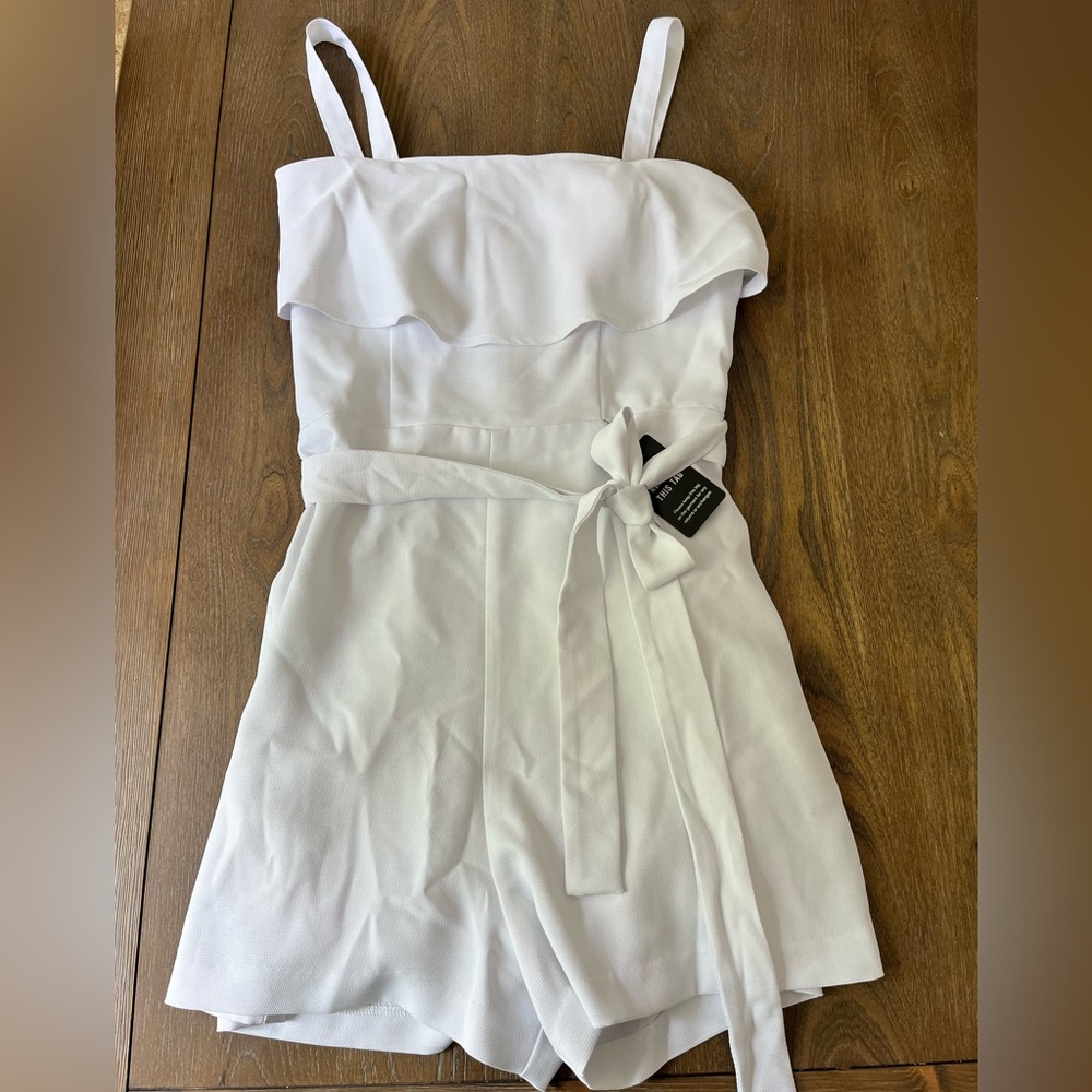 Express White Ruffle Top Cami Romper - Picture 7 of 13